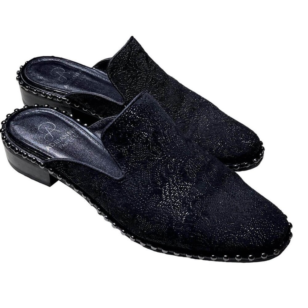 ADRIANNA PAPELL Maura Studded and Embellished Leather Mules in Black Women's 7M